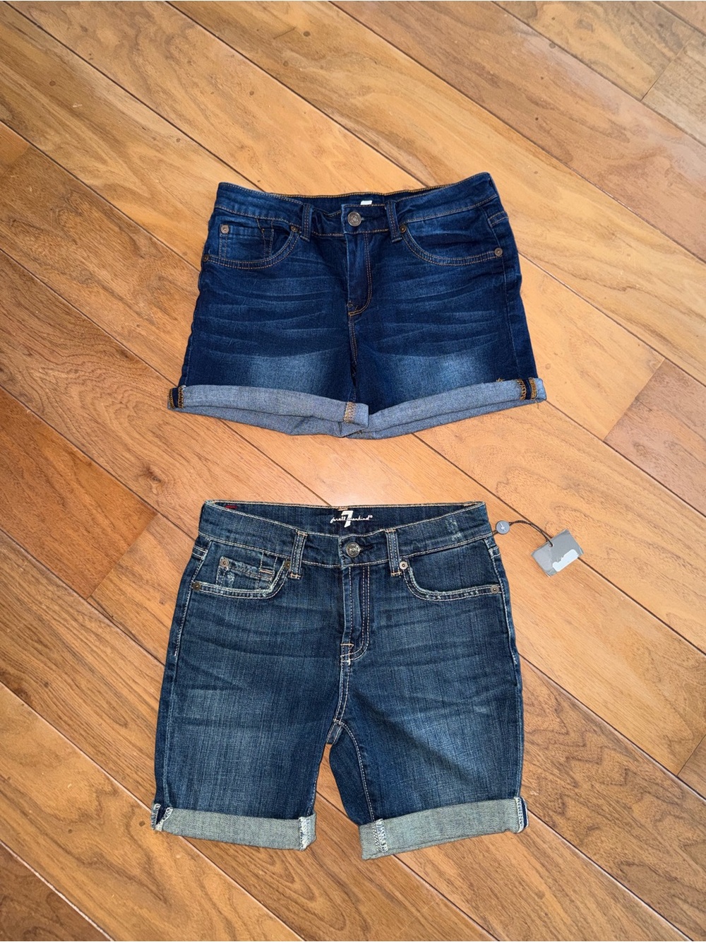 7 For All Mankind Blue Denim Shorts Duo